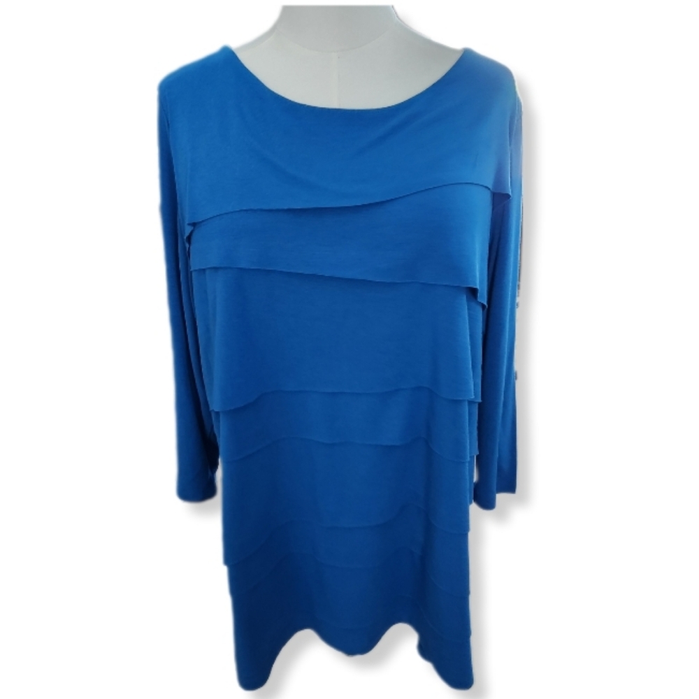Verve Vibrant Blue Layered Detailed Women's 3/4 Sleeve Top 2X W-915